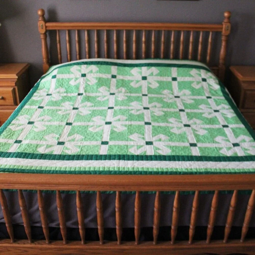 Vintage 1989 Completely Handmade Hand Stitched Quilt Irish Theme 80L x 96W